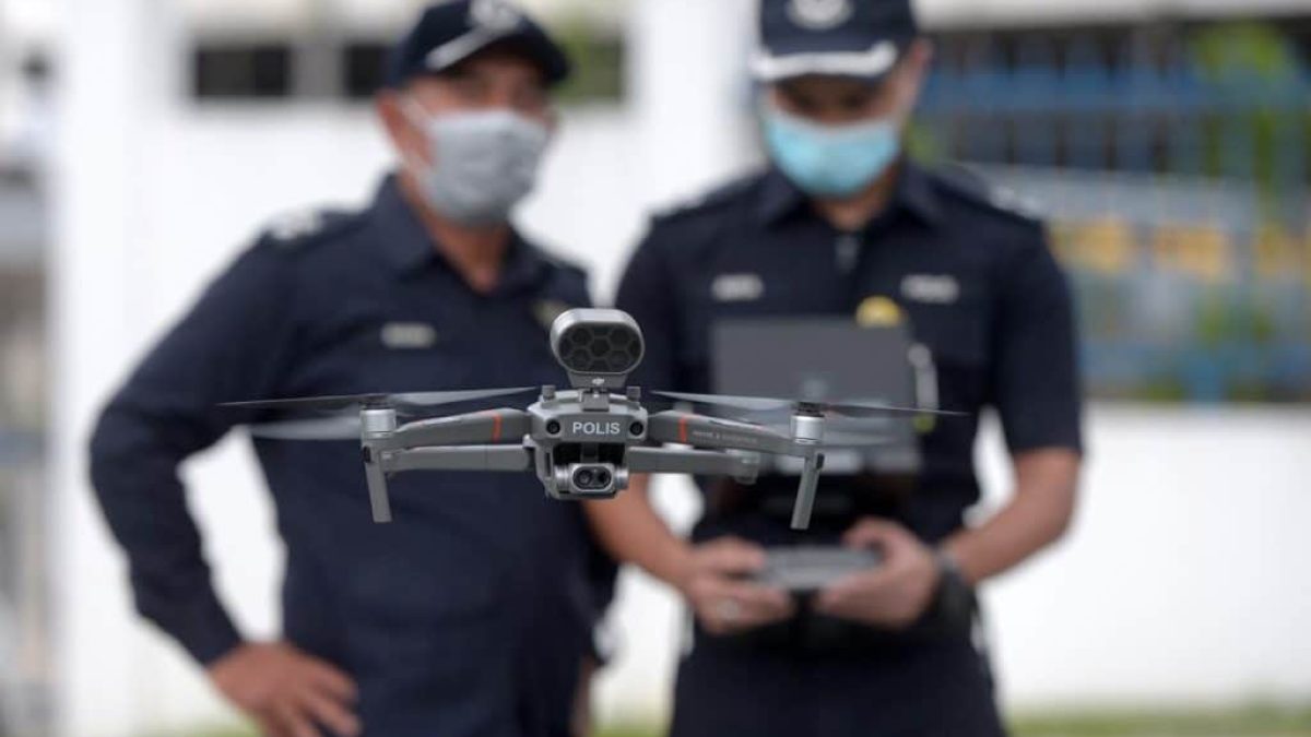 Kuala,Lumpur,,Malaysia,-,March,24,,2020:,Police,Use,Drone